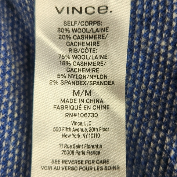 Vince Men’s Preppy Casual Birdseye Wool Cashmere Raglan Crew Sweater Blue Medium - Picture 10 of 12